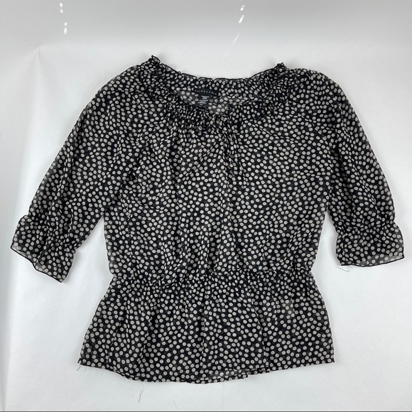 Apostrophe Blouse Womens Medium Black White Polka Dot Cinched Waist Lightweight - Picture 1 of 8